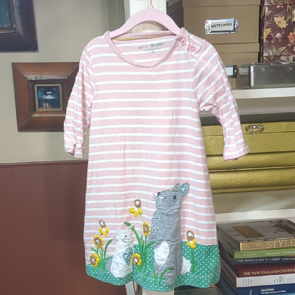 Mini Boden Pink and White Girls Striped Dress Size 3-4 Years